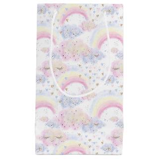 Watercolor Magical Rainbows and Clouds Glitter Small Gift Bag