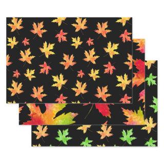 Watercolor Maple Leaf Patterns Black Background  Sheets