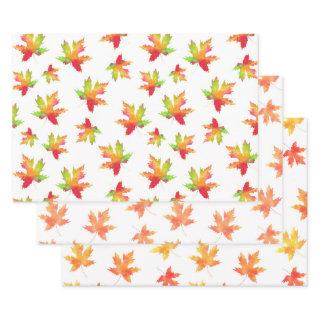 Watercolor Maple Leaf Patterns Wrapping 3  Sheets