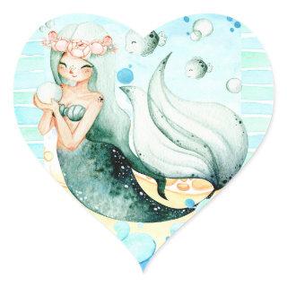 Watercolor Mermaid and fishes Art Stickers