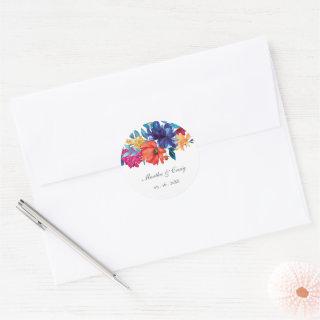 Watercolor Mexican Fiesta Flower Wedding Classic Round Sticker