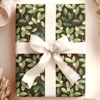 Watercolor Mistletoe Elegant Brown Floral Holiday