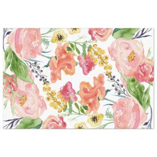 Watercolor Modern Floral Pink Yellow Decoupage Tissue Paper