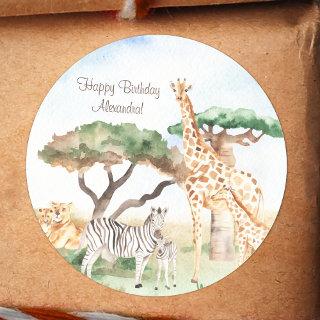 Watercolor Mommy and Baby African Animals Birthday Classic Round Sticker