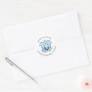 Watercolor Monogrammed Crest Classic Round Sticker