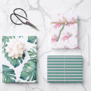Watercolor Monstera Leaves and Pink Flamingos Wrap  Sheets