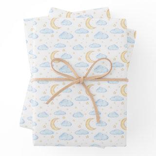 Watercolor Moon Stars and Clouds Pattern  Sheets