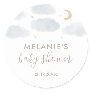 Watercolor Moon Stars Baby Shower Classic Round Sticker