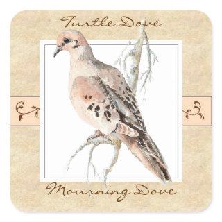 Watercolor Mourning Dove, Turtle Dove Square Sticker