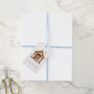 Watercolor Nativity Scene All Is Calm Script Gift Tags