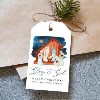 Watercolor Nativity Scene Glory to God holiday Gift Tags
