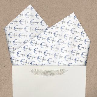 Watercolor Nautical Anchors Pattern Blue & Gold Tissue Paper