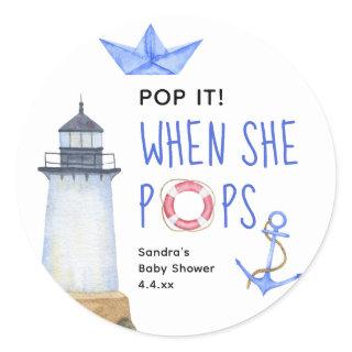 Watercolor nautical - when she pops classic round sticker