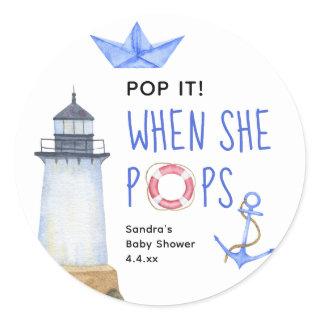 Watercolor nautical - when she pops classic round sticker