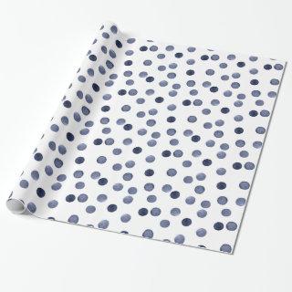 Watercolor navy circles polka dot hand drawn on wh