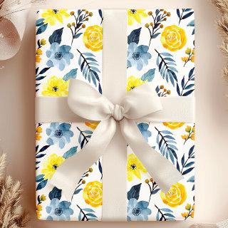 Watercolor Navy Yellow Boho Floral Flower
