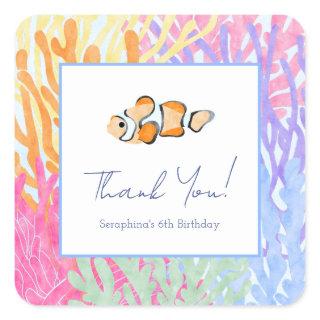 Watercolor Ocean Clown Fish Birthday Party Square Sticker