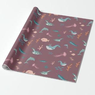 Watercolor Ocean Sea Animals Blush Pink Pattern