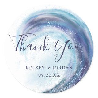 Watercolor Ocean Wave Wedding Thank You Favor Classic Round Sticker