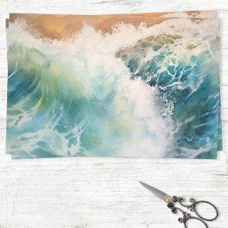 Watercolor Ocean Waves Beach Decoupage Tissue Paper