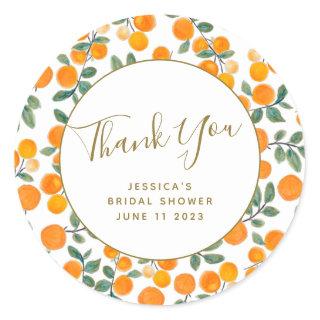 Watercolor Orange Citrus Custom Bridal Shower Classic Round Sticker