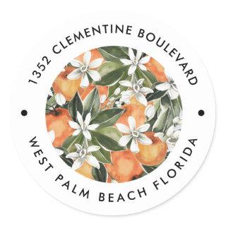 Watercolor Orange Clementine Return Address Classic Round Sticker
