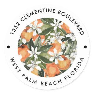 Watercolor Orange Clementine Return Address Classic Round Sticker