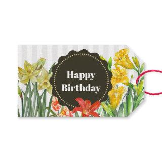 Watercolor Orange Yellow Spring Flowers Gift Tags