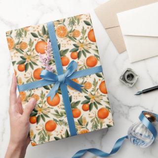 Watercolor Oranges & Blooming Branches Pattern
