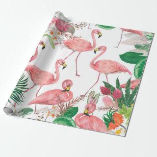 Watercolor painting seamless pattern with flamingo