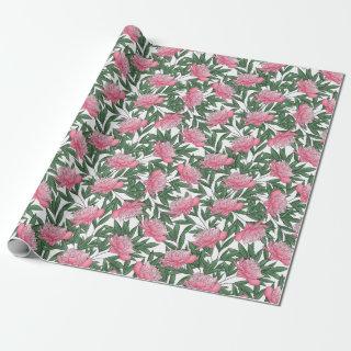 Watercolor Peonies Floral Pattern Med Pink | White