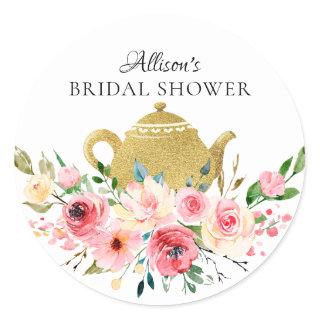Watercolor Peony Floral Bridal Tea Party Sticker