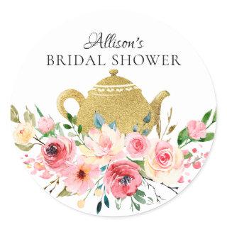 Watercolor Peony Floral Bridal Tea Party Sticker