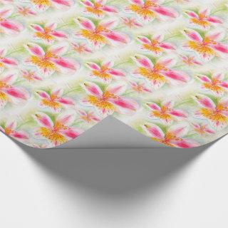 Watercolor Peruvian Lily Alstroemeria pattern wrap