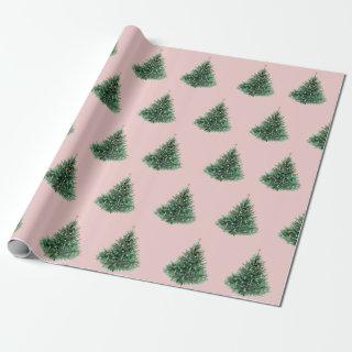 Watercolor Pine Tree Pink Christmas