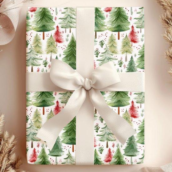 Watercolor Pine Trees Holiday  Roll