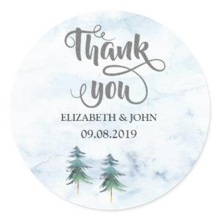 Watercolor Pine Trees Thank You Wedding Sticker