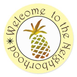 Watercolor Pineapple Welcome to the Neighborhood Classic Round Sticker