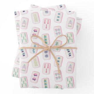 Watercolor Pink and Green Mahjong Tiles  Sheets