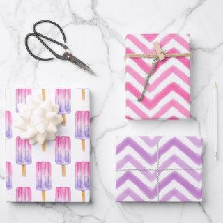 Watercolor Pink and Purple Popsicle Chevron  Sheets