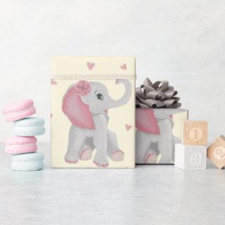 Watercolor Pink Baby Elephant Chalk Rose Hearts