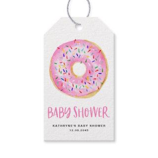 Watercolor Pink Donut Baby Shower Thank You Gift Tags