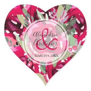 Watercolor Pink Floral Heart Sticker