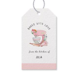 Watercolor Pink mixer "baked with love"  Gift Tags