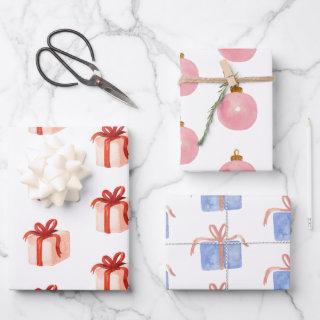 Watercolor Pink Presents & Ornaments  Sheets