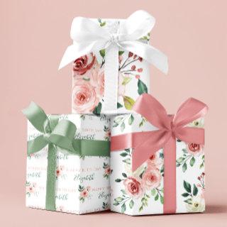 Watercolor Pink Rose Birthday Wrapping Sheets