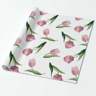 Watercolor Pink Tulips Seamless Pattern