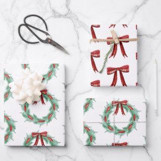 Watercolor Plaid Ribbon Wreath Christmas  Sheets