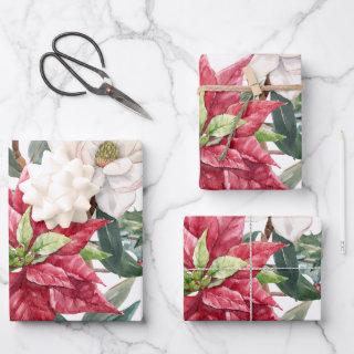 Watercolor Poinsettia Holiday Pattern  Wrapping Pa  Sheets