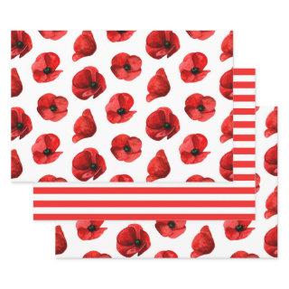 Watercolor poppies. Floral pattern. Red poppy  Sheets